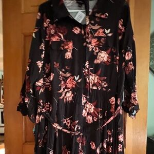 Floral Black and Pink Torrid Shirt Dress